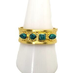 Shaanti 14 karat yg Plated 925 Sterling Silver Turquoise Band Ring Size 10